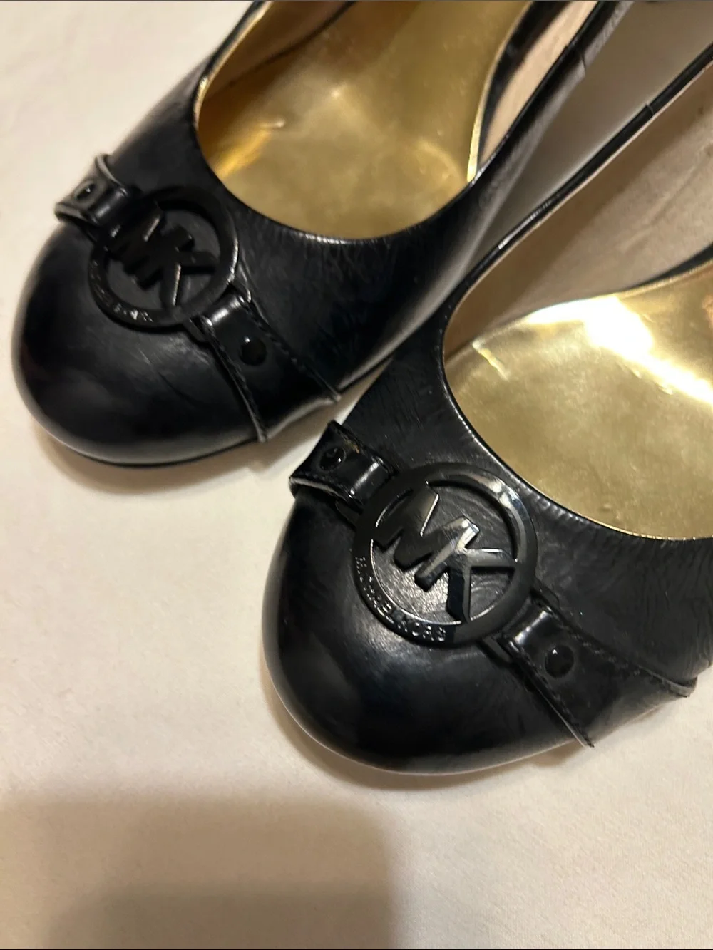 Michael Kors Black Leather Logo Round-Toe Heels